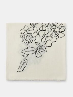 zara embroidered floral linen scarf